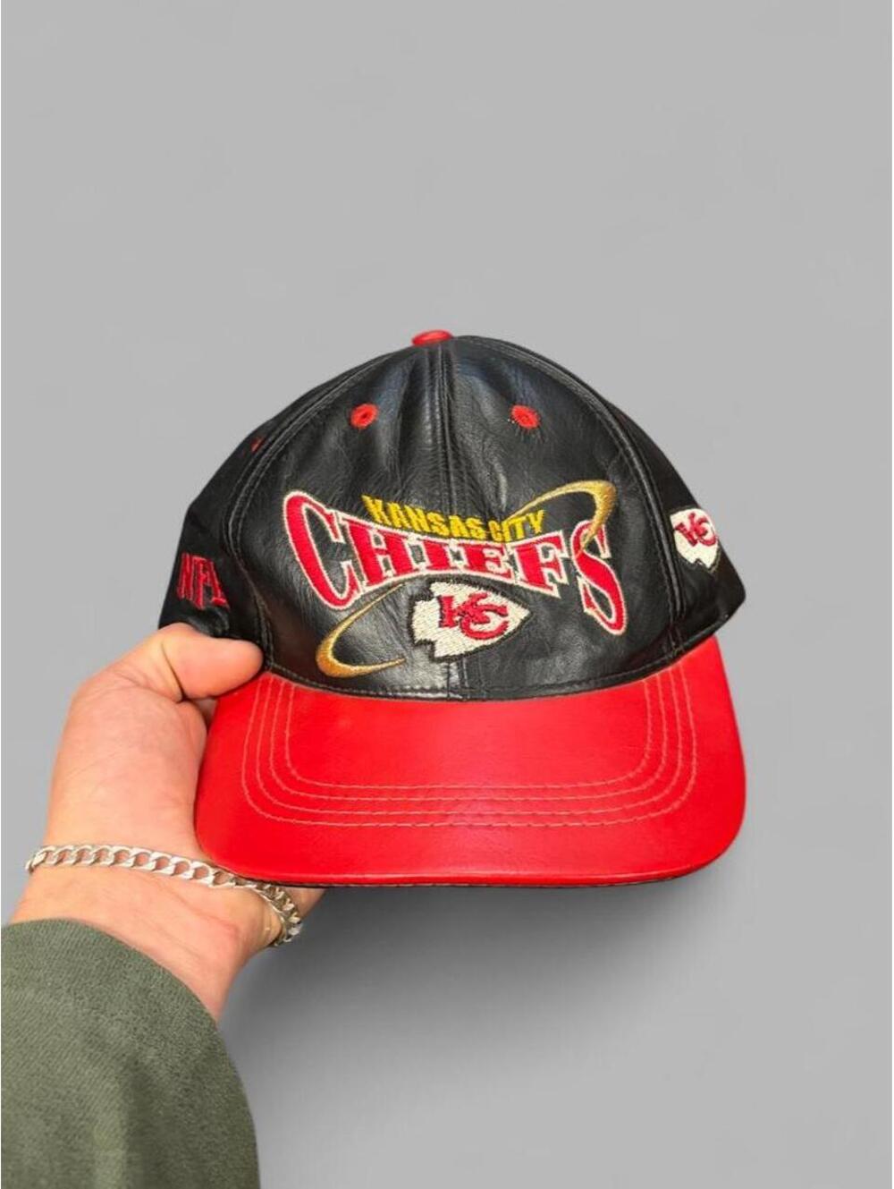 Vintage 90s Kansas City Chiefs NFL Leather Hat